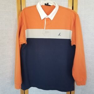 Vintage Men's Nautica Rugby Shirt Size XL Long Sleeve Polo Stripes